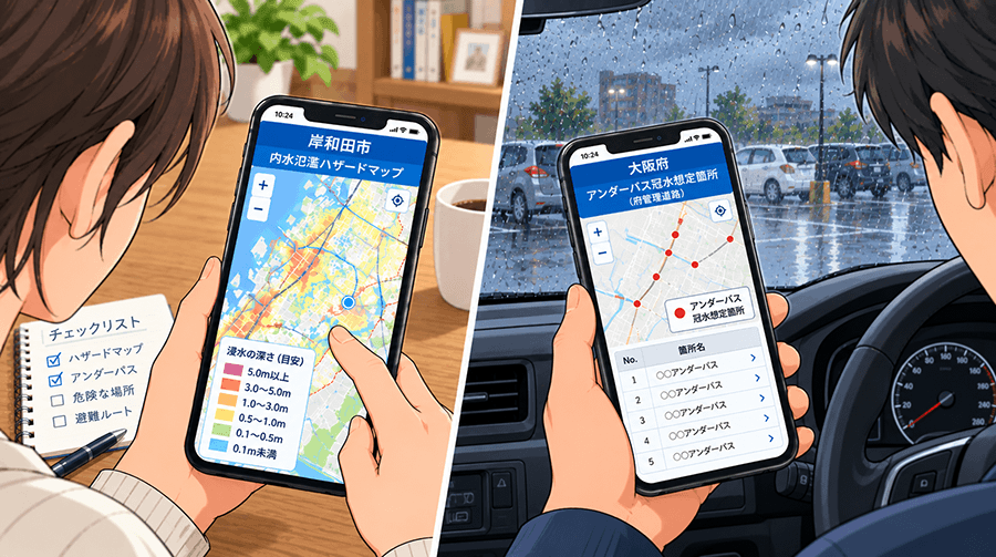 岸和田市の道路が冠水する可能性がある場所を確認する方法