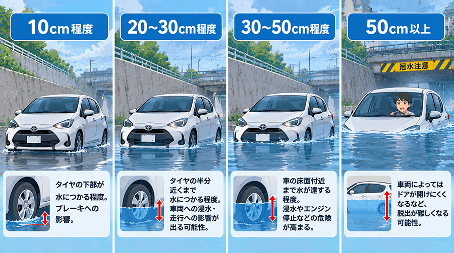 車の冠水による影響の目安