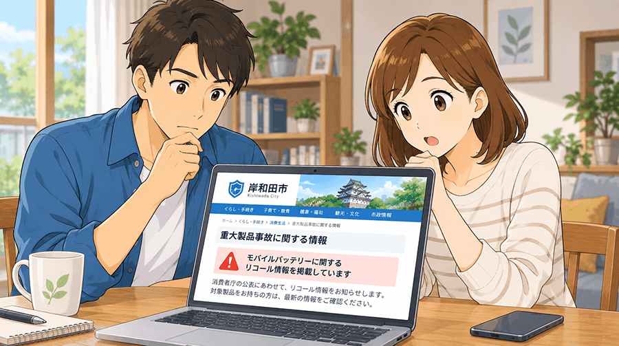 岸和田市が公表したモバイルバッテリーのリコール情報