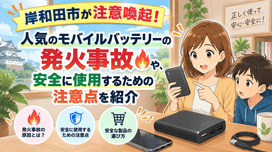 岸和田市が注意喚起！人気のモバイルバッテリー発火事故や安全に使用するための注意点を紹介