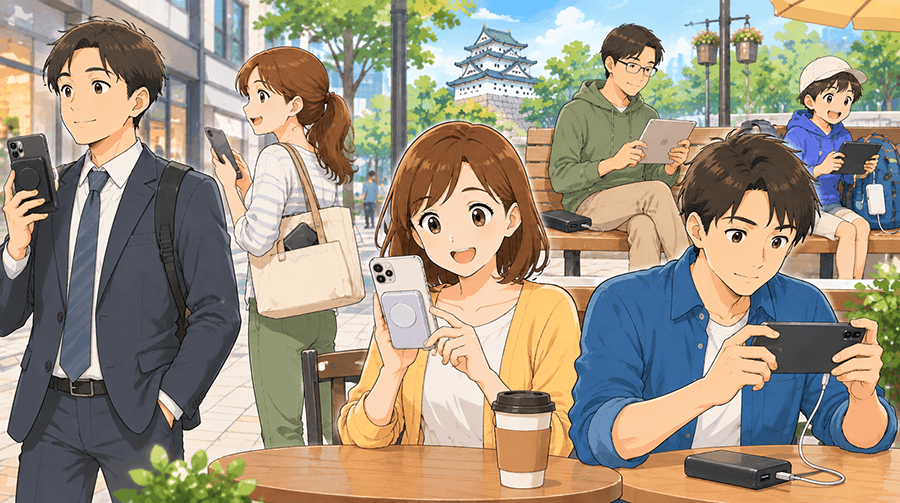 モバイルバッテリーを安全に使用している人たち