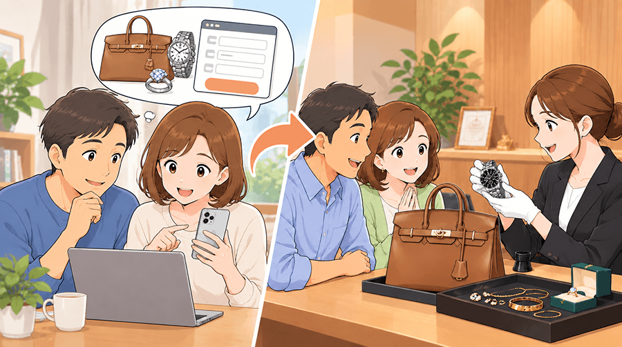事前にネットの無料査定を利用してからおたからやの店舗へ行く