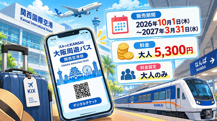 スルッとKANSAI 大阪周遊パス 関西空港版の料金と発売期間