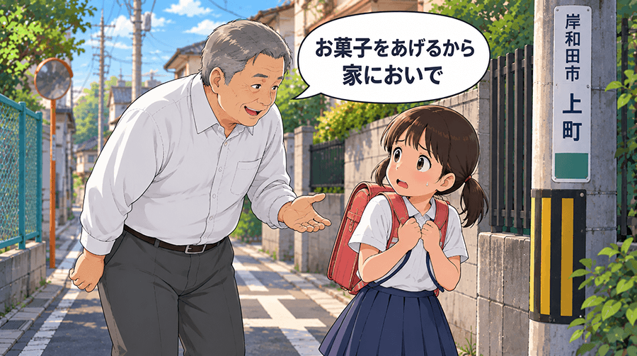 岸和田市上町で発生した女児への声かけ・暴行事案