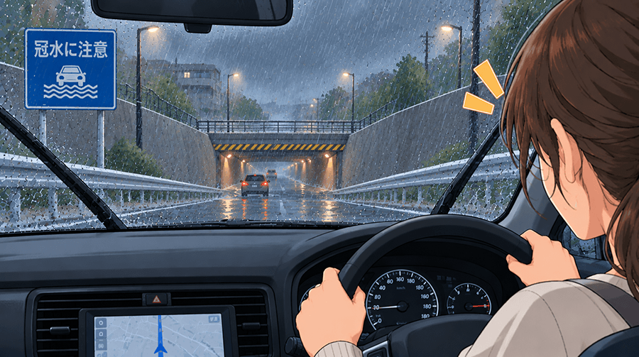大雨の時にアンダーパスに出会ってしまった時の対策