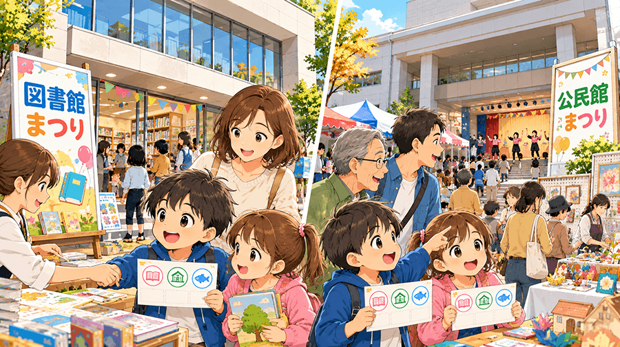 同日開催の「公民館まつり」「図書館まつり」も楽しもう