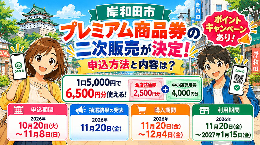 岸和田市プレミアム商品券の二次販売が決定!申込方法と内容は?【ポイントキャンペーンあり】