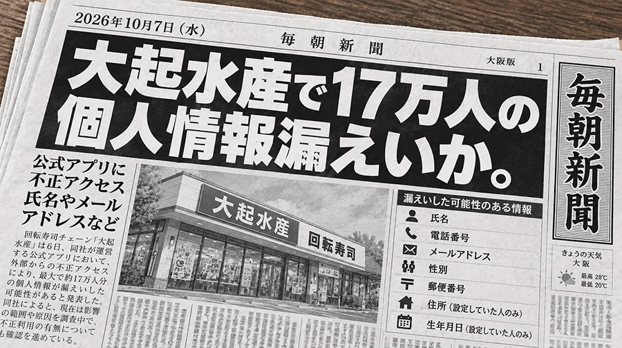 大起水産で17万人の個人情報漏えいか。